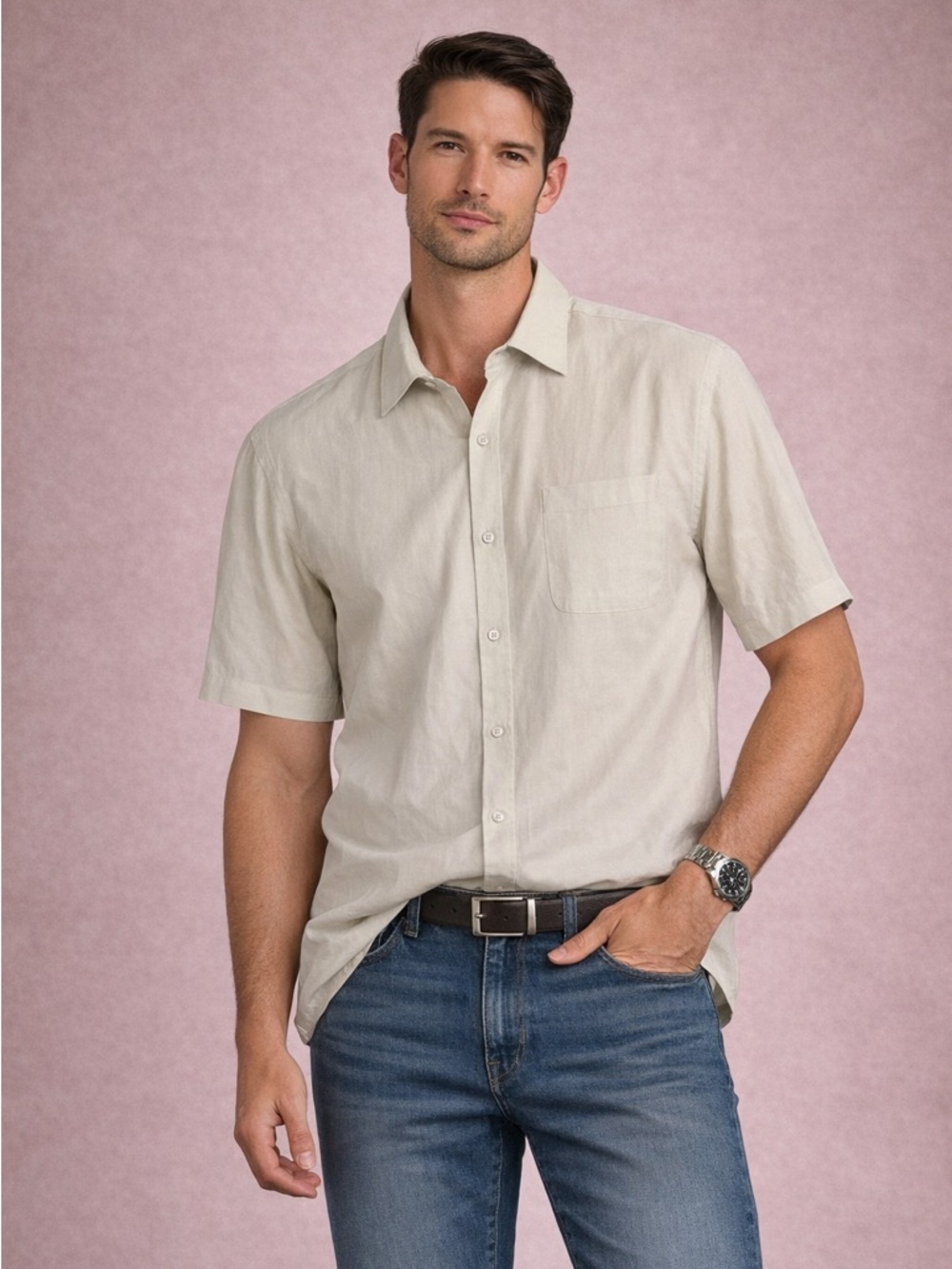 Nat Nast Silk Linen Button Down Shirt Beige Luxury Resort Men XXL